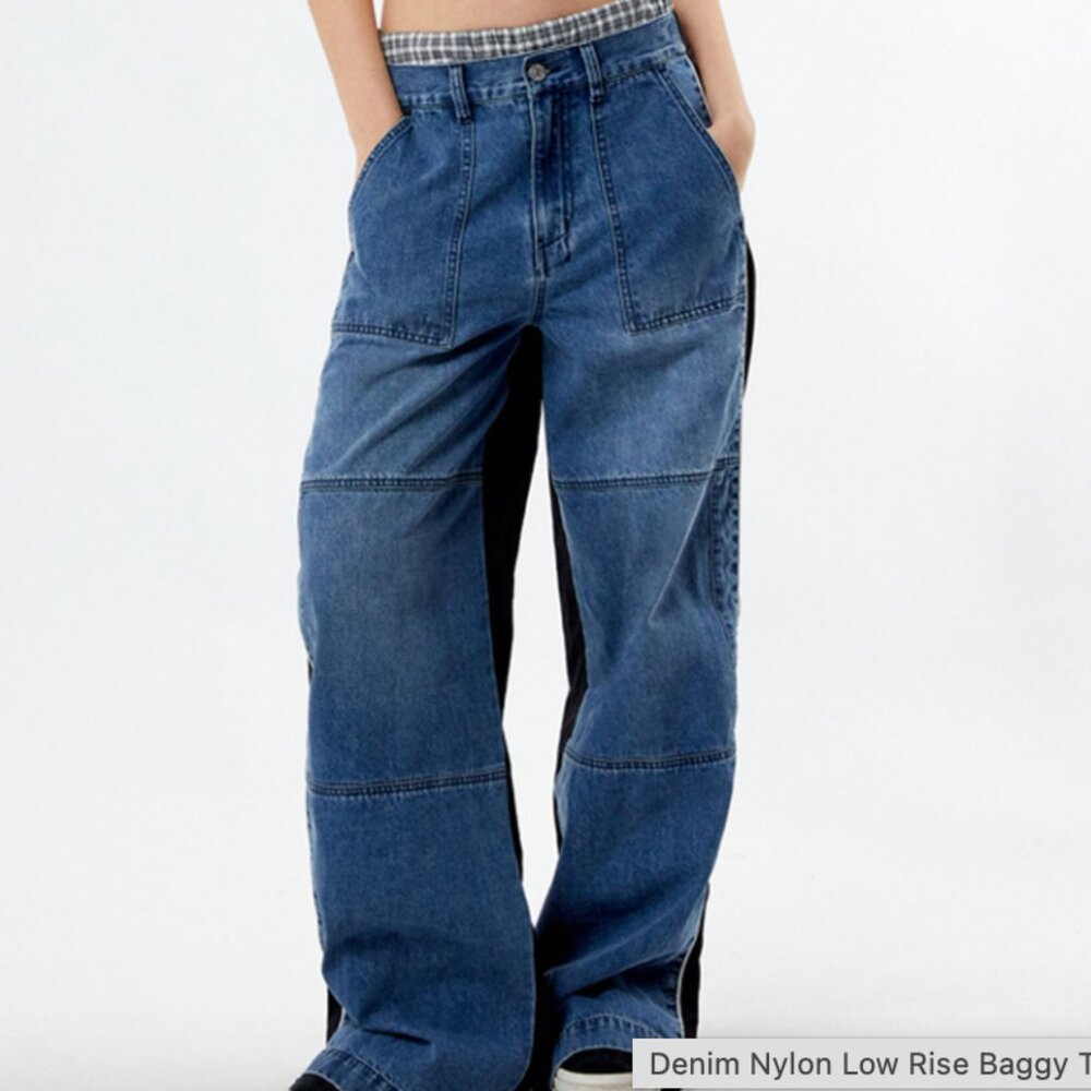 PacSun Denim Nylon Low Rise Baggy Track Pants - M